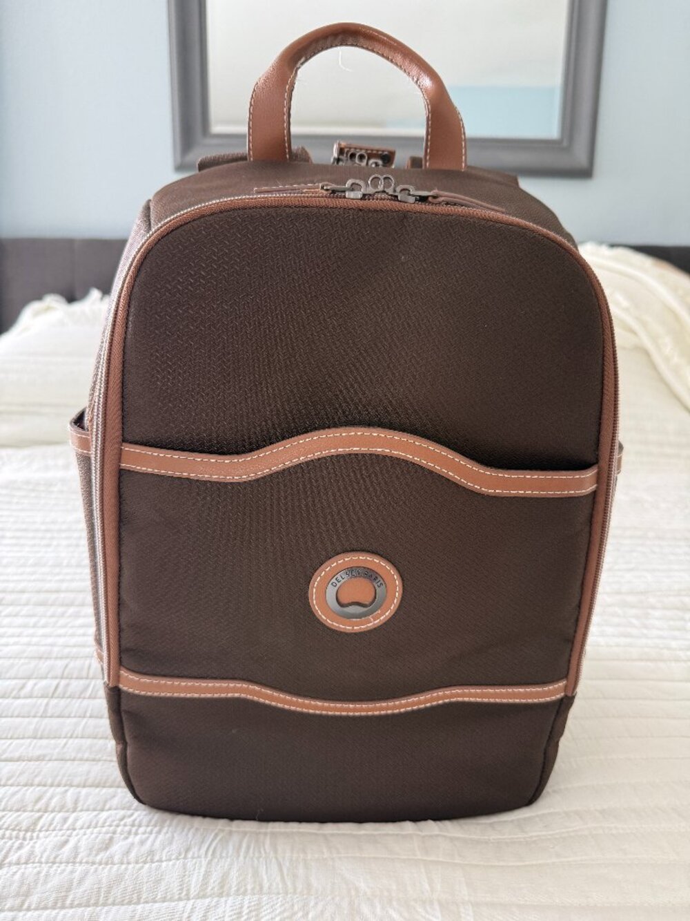 DELSEY Paris Chatelet Brown Travel Laptop Backpack Luggage Pass-Through + Pouch